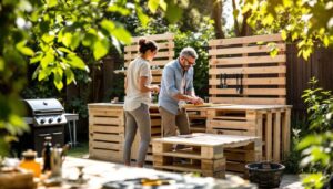Ein paar beschreibt wie sie mit paletten eine outdoor kuche bauen funktional und modern